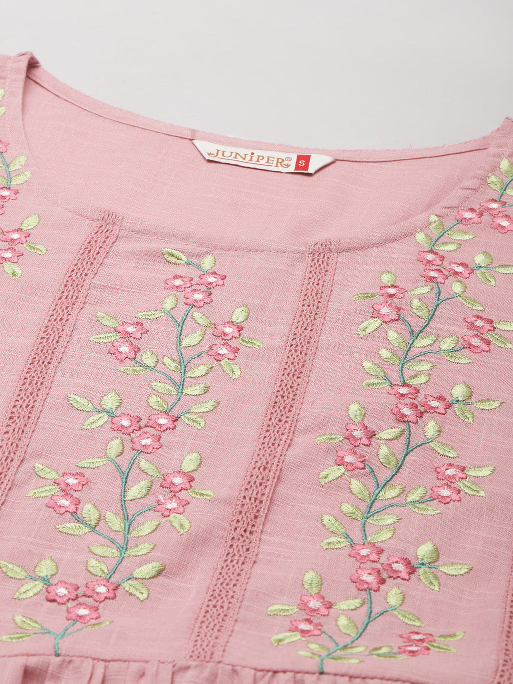 Juniper Womens Blushpink Cotton Slub Solid Embroidered Short Dress - Distacart