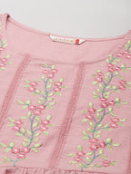 Juniper Womens Blushpink Cotton Slub Solid Embroidered Short Dress - Distacart
