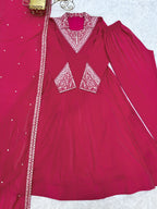 Lorenvalley Fashion Magenta Roman Shimmer Silk Sequence and Jari work Anarkali Gown Pant with Dupatta - Distacart