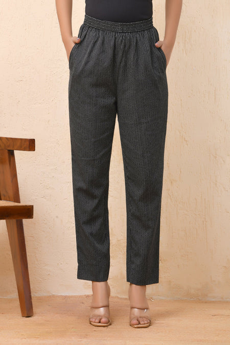Vaasva Women Black Kantha Straight Fit Pants