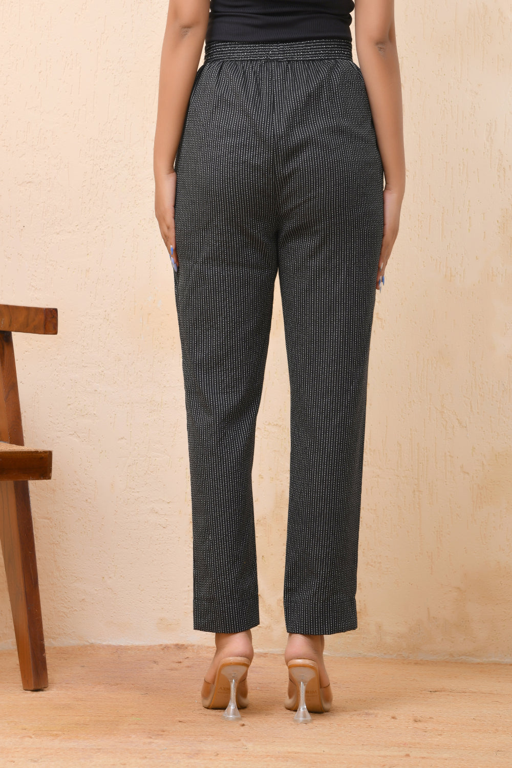 Vaasva Women Black Kantha Straight Fit Pants