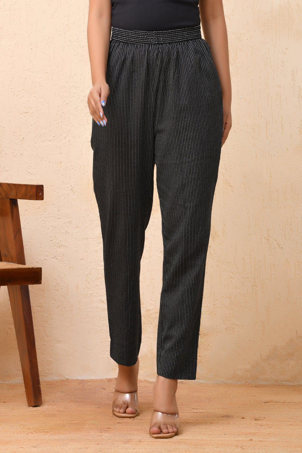 Vaasva Women Black Kantha Straight Fit Pants
