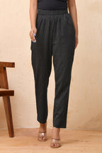 Vaasva Women Black Kantha Straight Fit Pants