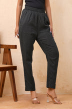 Vaasva Women Black Kantha Straight Fit Pants