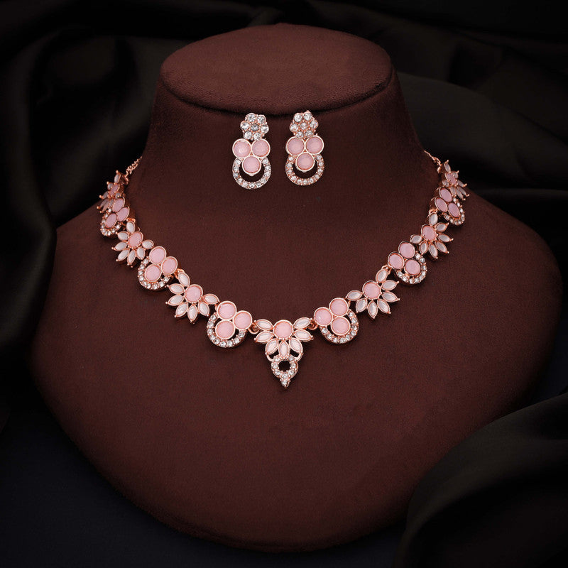 Tehzeeb Creations Gold Pleate Baby Pink Choker Necklace With Stud