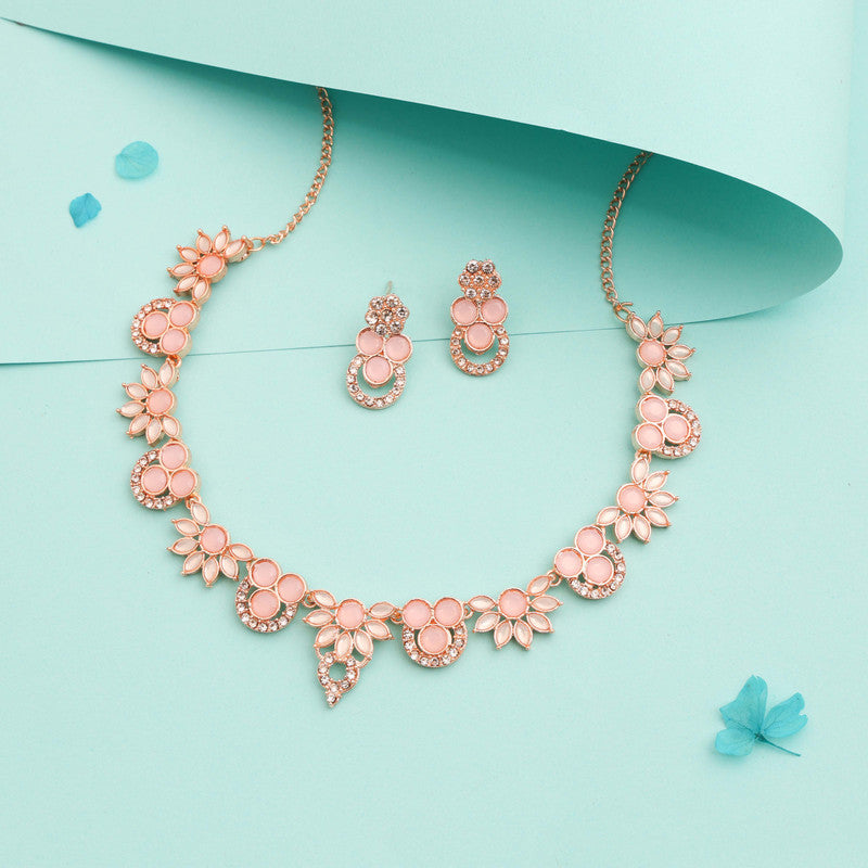 Tehzeeb Creations Gold Pleate Baby Pink Choker Necklace With Stud
