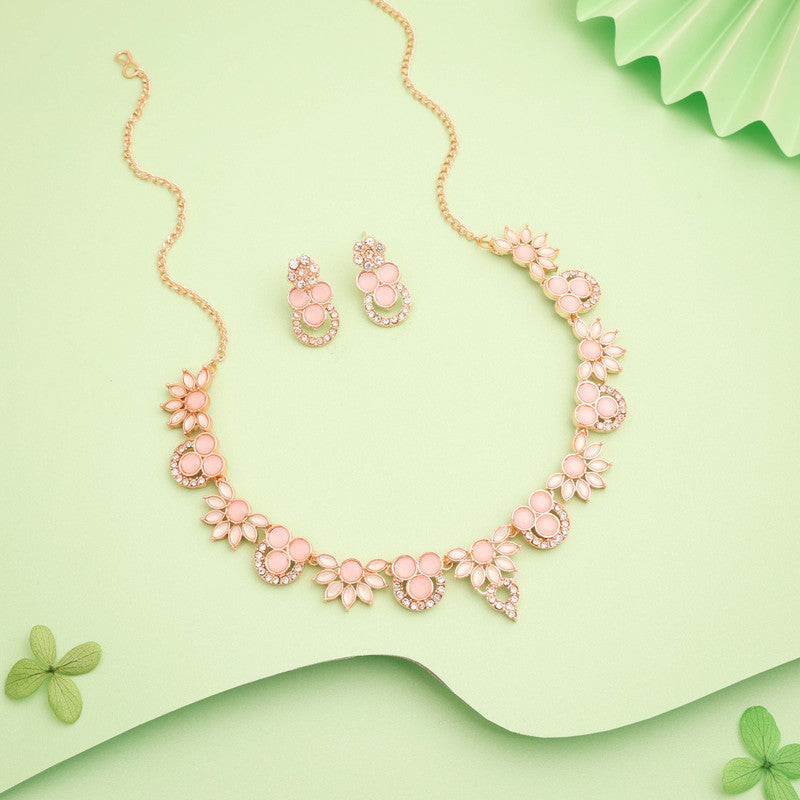 Tehzeeb Creations Gold Pleate Baby Pink Choker Necklace With Stud