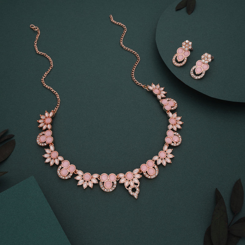 Tehzeeb Creations Gold Pleate Baby Pink Choker Necklace With Stud