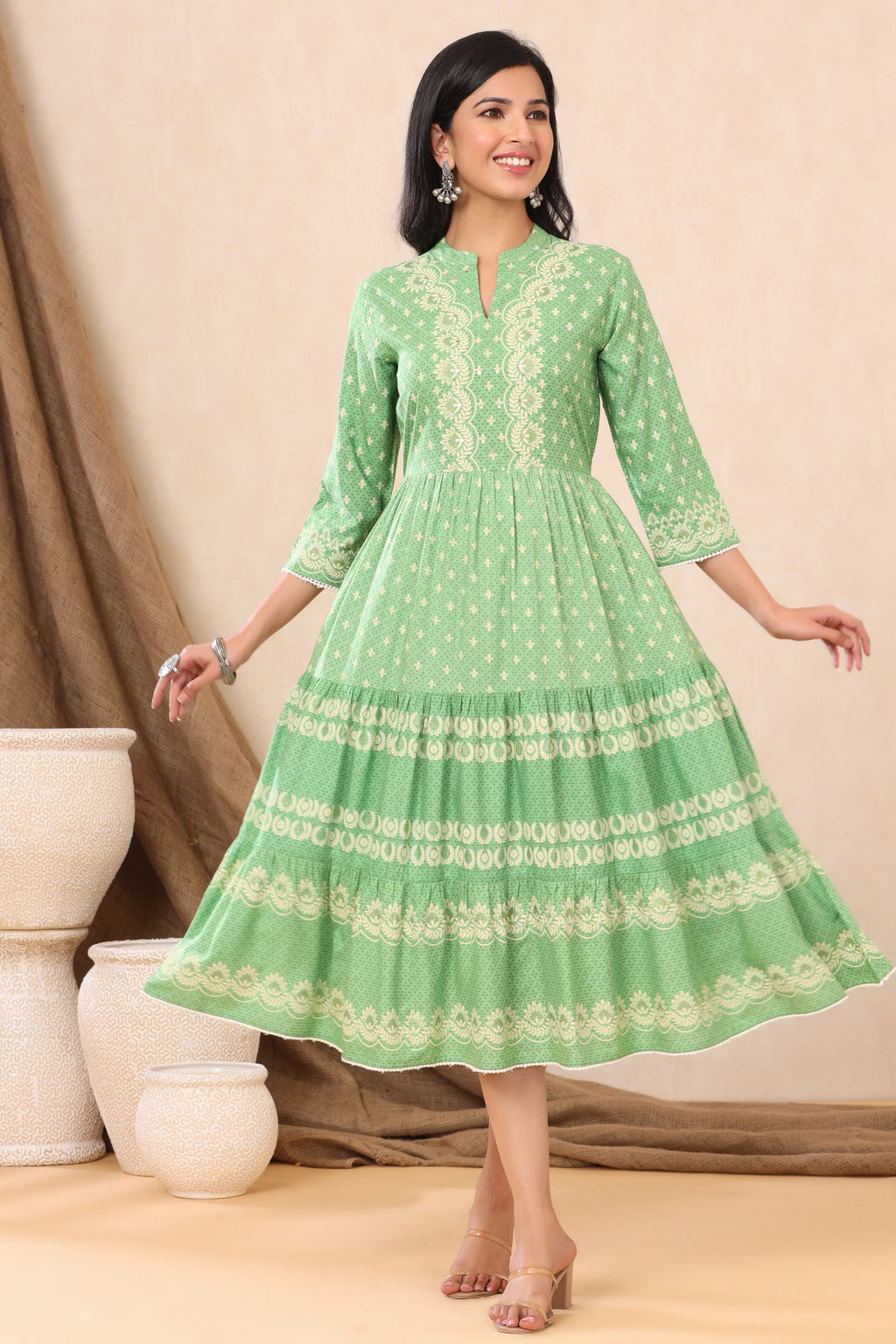 Juniper Green Viscose Rayon Dress - Distacart