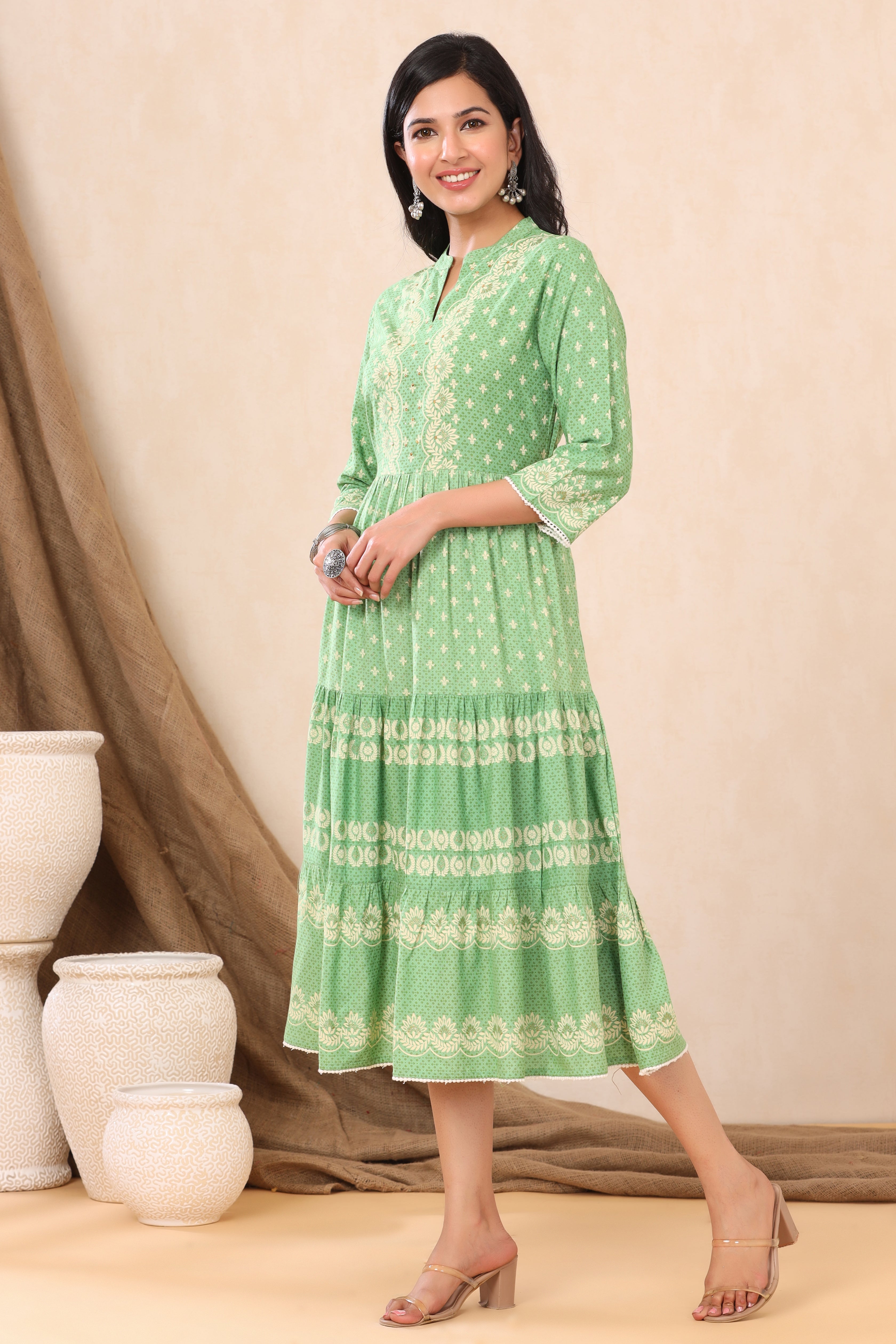 Juniper Green Viscose Rayon Dress - Distacart