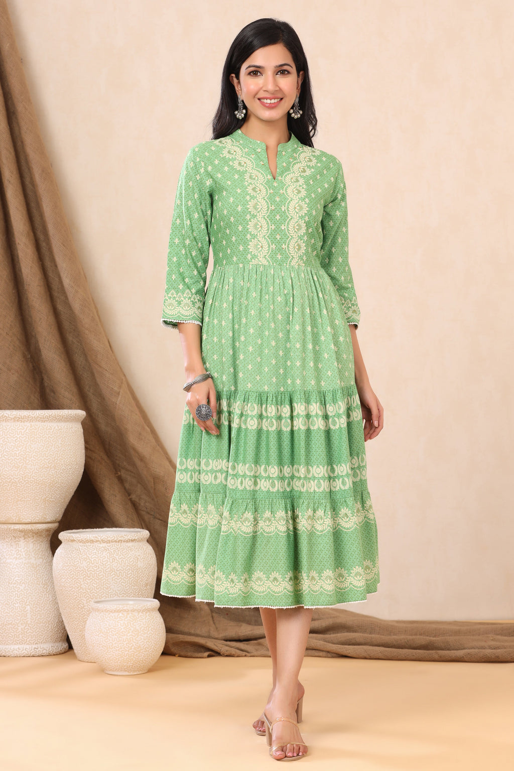 Juniper Green Viscose Rayon Dress - Distacart