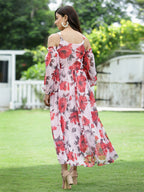 Juniper Women's Lightpink Chiffon Printed Flared Dress - Distacart