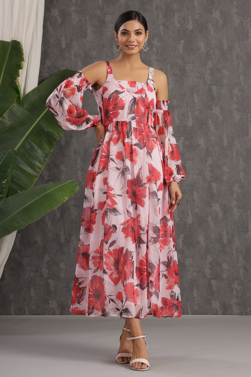 Juniper Women's Lightpink Chiffon Printed Flared Dress - Distacart