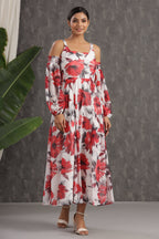Juniper Women's White Chiffon Printed Flared Dress - Distacart