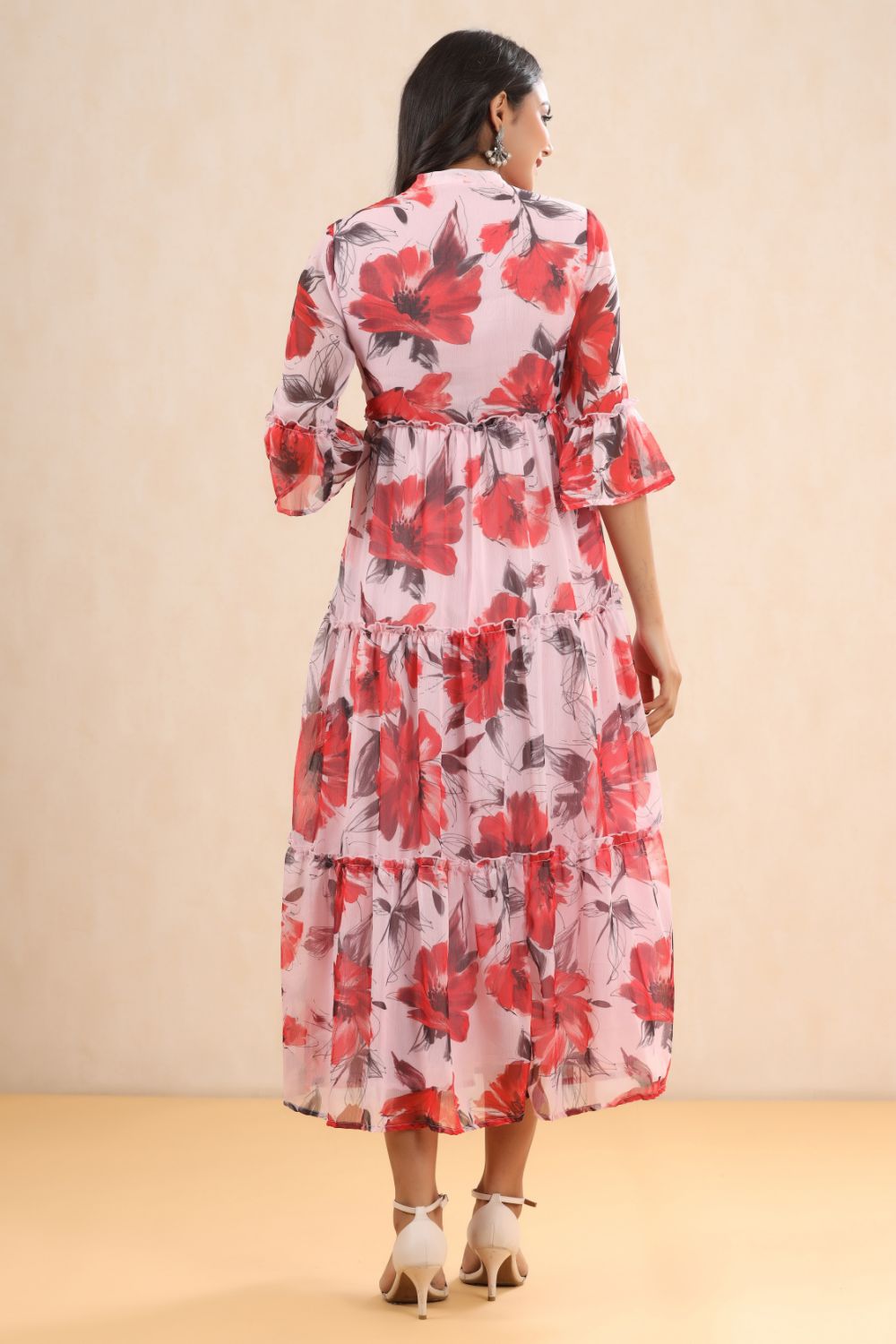 Juniper Womens Pink Chiffon Floral Printed Tiered Dress - Distacart