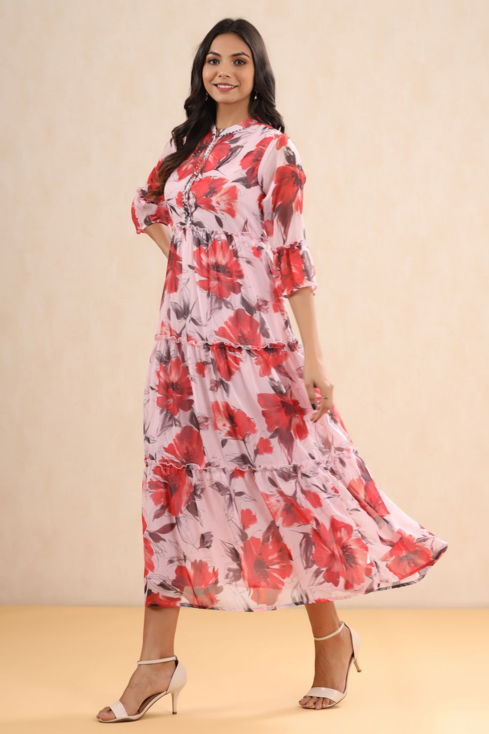 Juniper Womens Pink Chiffon Floral Printed Tiered Dress - Distacart
