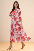 Juniper Womens Pink Chiffon Floral Printed Tiered Dress - Distacart
