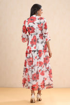 Juniper Womens White Chiffon Floral Printed Tiered Dress