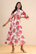 Juniper Womens White Chiffon Floral Printed Tiered Dress