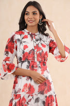Juniper Womens White Chiffon Floral Printed Tiered Dress
