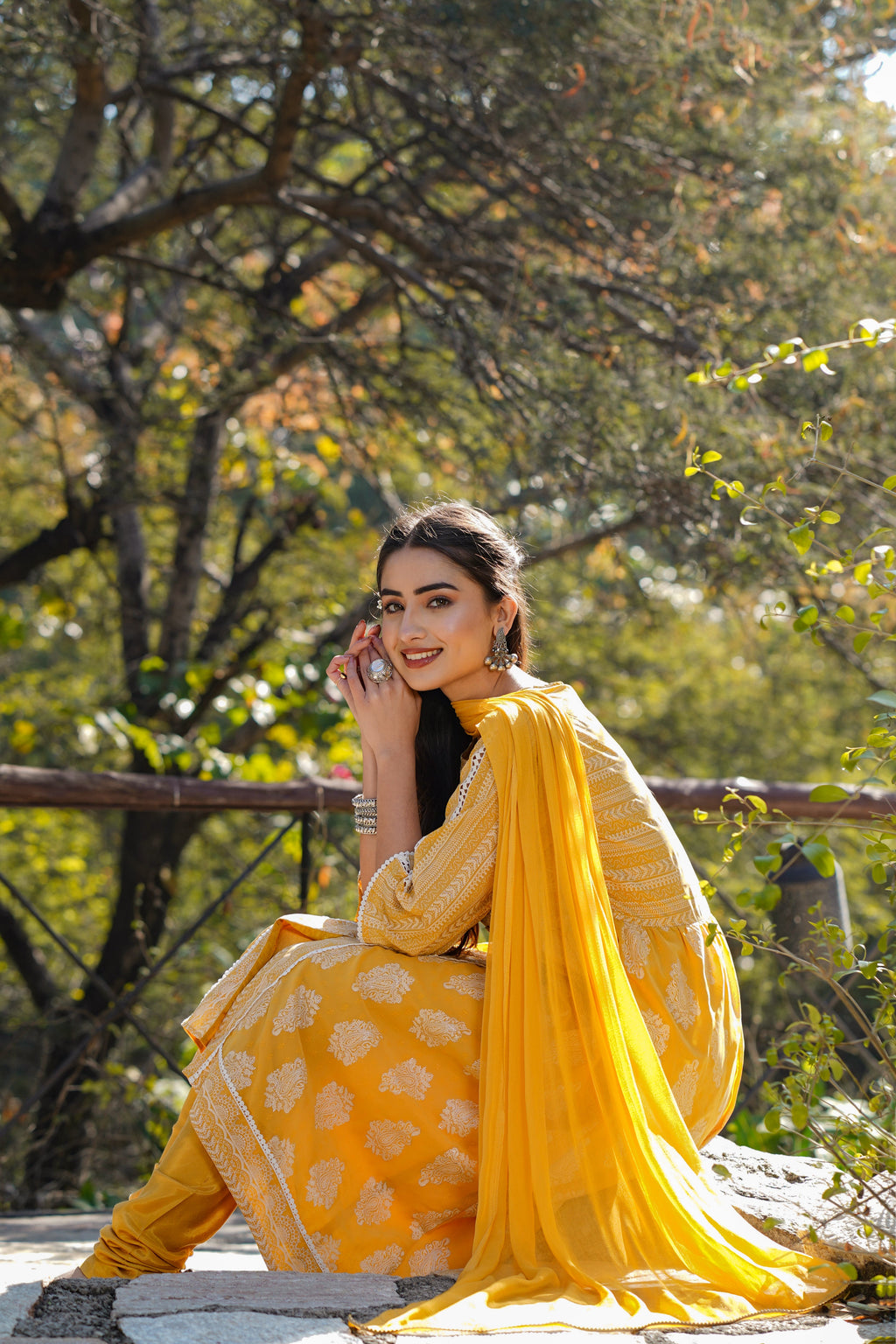 Juniper Women Yellow Georgette Printed Flared Kurta Sets - Distacart