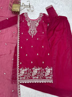 Lorenvalley Fashion Magenta Soft Crunchy Silk Fabric with Embroidery Sequence, Thread and Jari Work Kurta Palazzo with Dupatta - Distacart