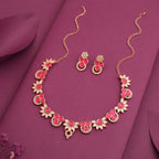 Tehzeeb Creations Gold Pleate Pink Choker Necklace With Stud