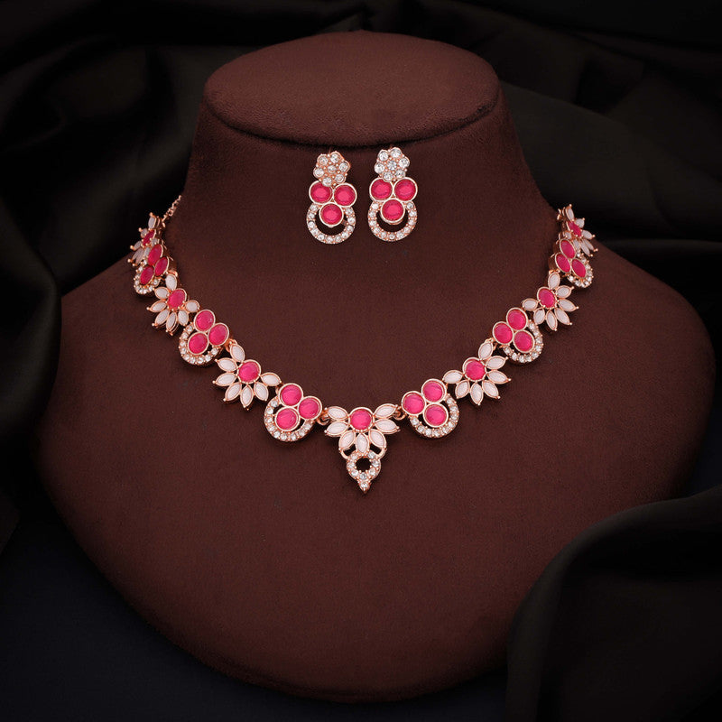 Tehzeeb Creations Gold Pleate Pink Choker Necklace With Stud