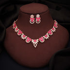 Tehzeeb Creations Gold Pleate Pink Choker Necklace With Stud