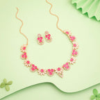 Tehzeeb Creations Gold Pleate Pink Choker Necklace With Stud