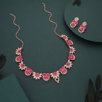 Tehzeeb Creations Gold Pleate Pink Choker Necklace With Stud