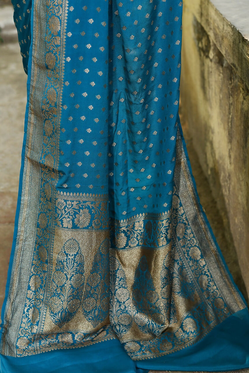 Joban Fashion Peacock Crepe Chiffon Pure Handloom Banarasi Silk Saree