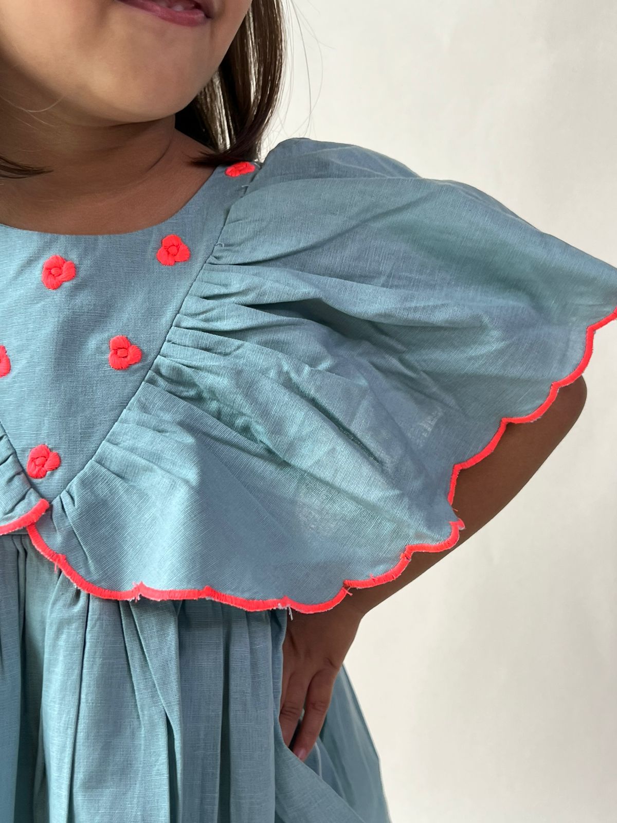 ArthLife Pale Blue Neon Embroidered Dress