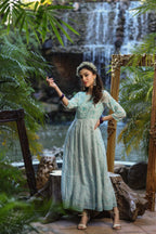 Juniper Womens Bluemulti Georgette Foil Printed Anarkali Dress - Distacart