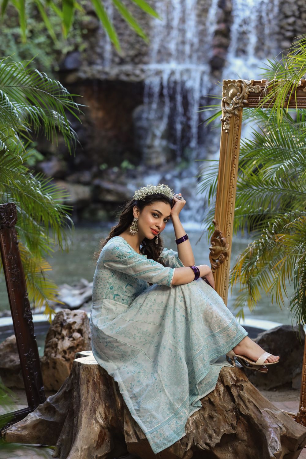 Juniper Womens Bluemulti Georgette Foil Printed Anarkali Dress - Distacart