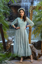 Juniper Womens Bluemulti Georgette Foil Printed Anarkali Dress - Distacart