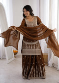 Lorenvalley Fashion Brown Soft Crunchy Silk Fabric with Embroidery Dori, Jari Work Kurta Palazzo with Dupatta - Distacart