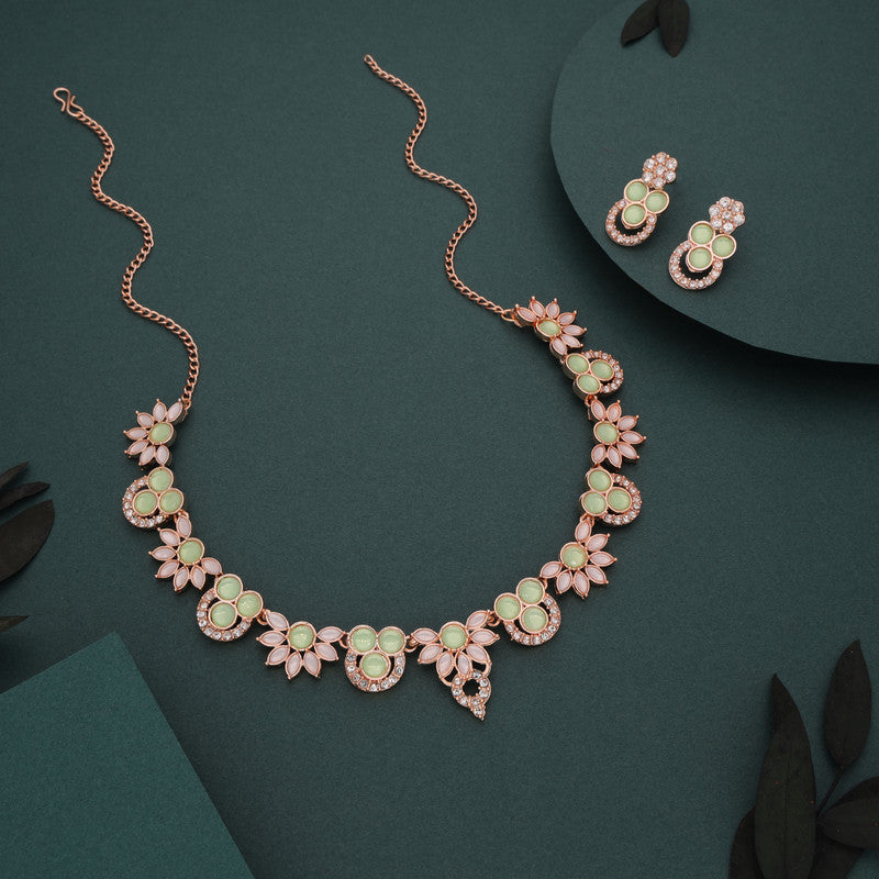 Tehzeeb Creations Gold Pleate Sea Green Choker Necklace With Stud