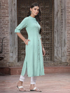 Juniper Women`s Green Cotton Flex Solid A-Line Kurta - Distacart