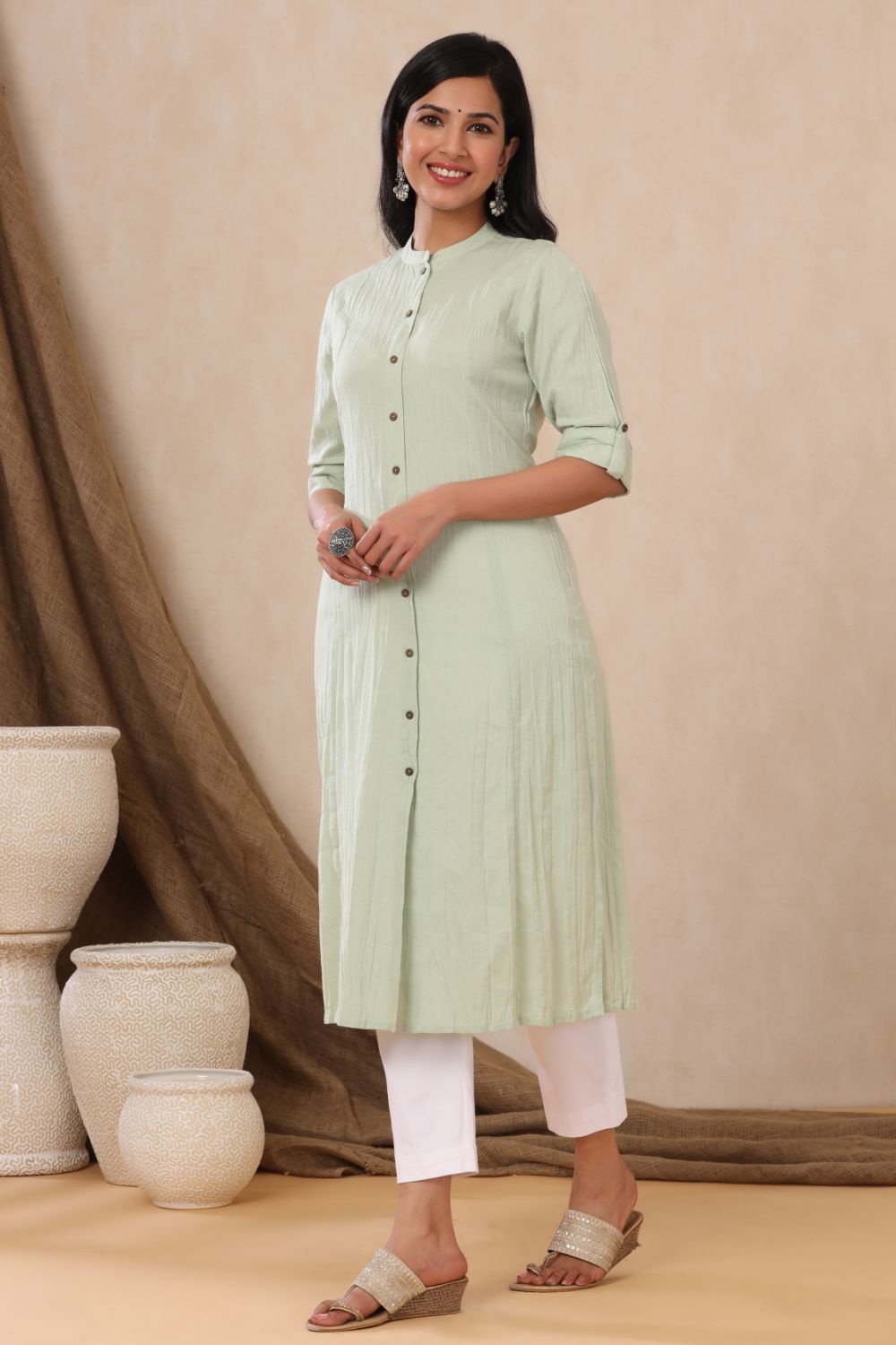 Juniper Womens Mint Cotton Flex Solid A-Line Kurta - Distacart