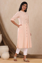 Juniper Womens Peach Cotton Flex Solid A-Line Kurta - Distacart