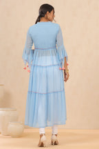 Juniper Womens Powderblue Chiffon Embroidered Tiered Kurta - Distacart