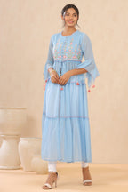 Juniper Womens Powderblue Chiffon Embroidered Tiered Kurta - Distacart