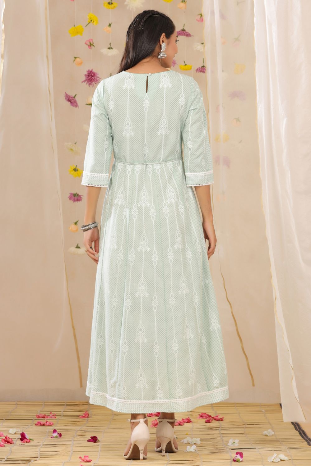 Juniper Womens Mint Rayon Gliter Printed Anarkali Dress - Distacart
