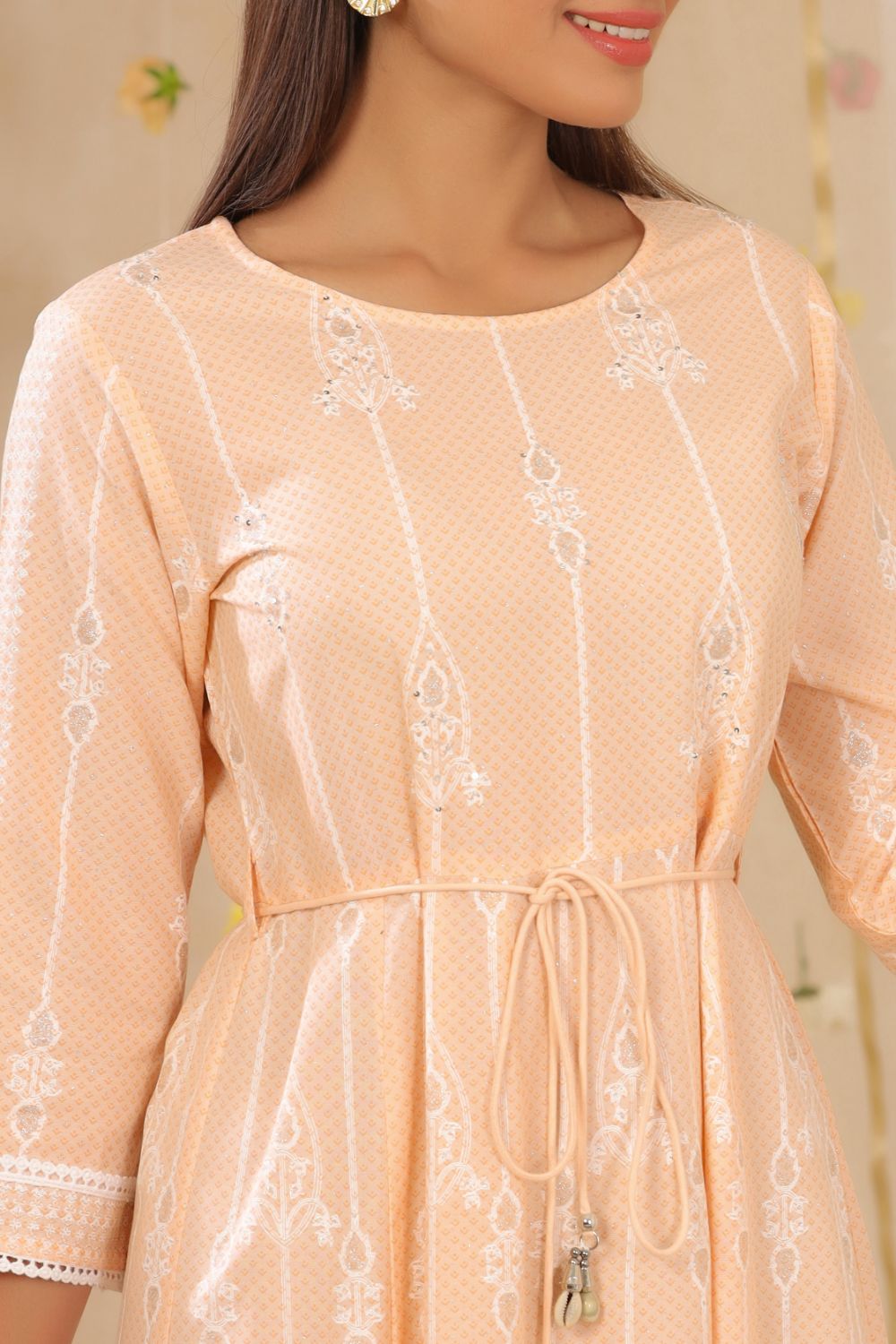 Juniper Womens Peach Rayon Gliter Printed Anarkali Dress - Distacart