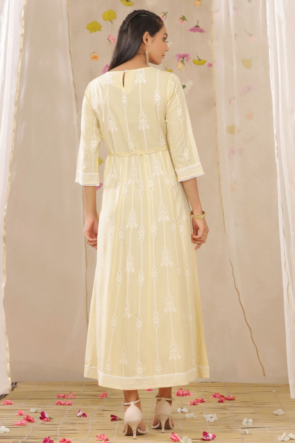 Juniper Womens Yellow Rayon Gliter Printed Anarkali Dress - Distacart
