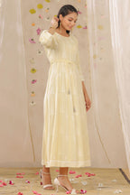 Juniper Womens Yellow Rayon Gliter Printed Anarkali Dress - Distacart