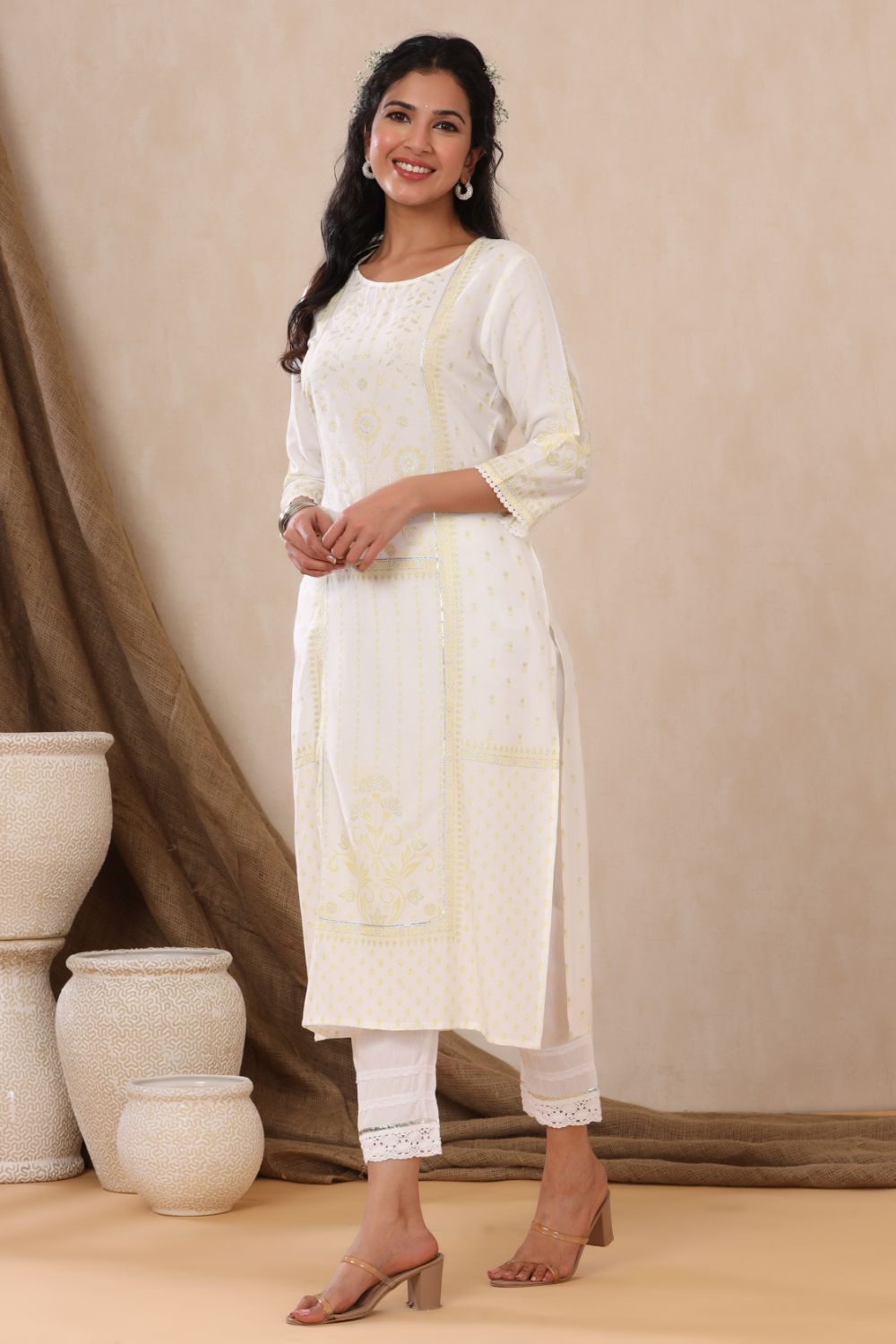 Juniper Womens Off White Rayon Placement Printed Straight Kurta - Distacart