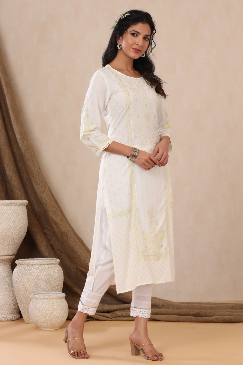 Juniper Womens Off White Rayon Placement Printed Straight Kurta - Distacart
