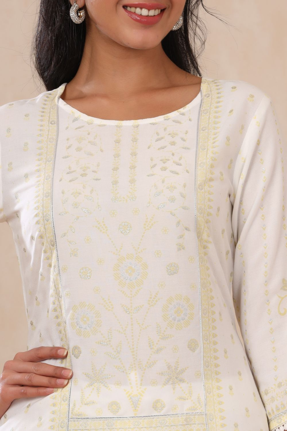 Juniper Womens Off White Rayon Placement Printed Straight Kurta - Distacart